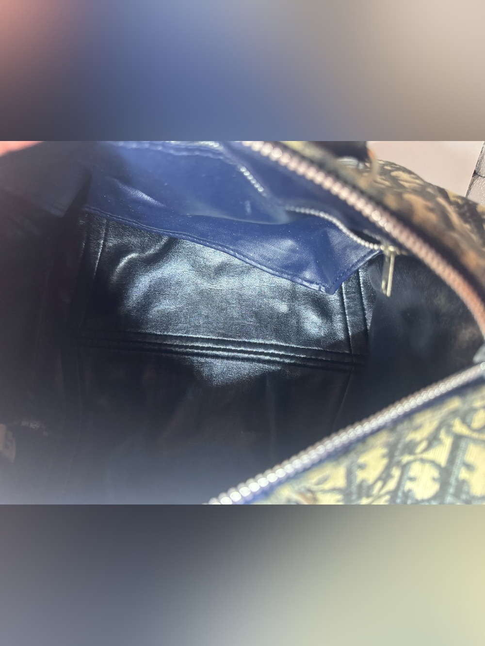Christian Dior Oblique Boston Bag Blue Trotter Monogram Authentic Vintage Dior - Picture 10 of 16